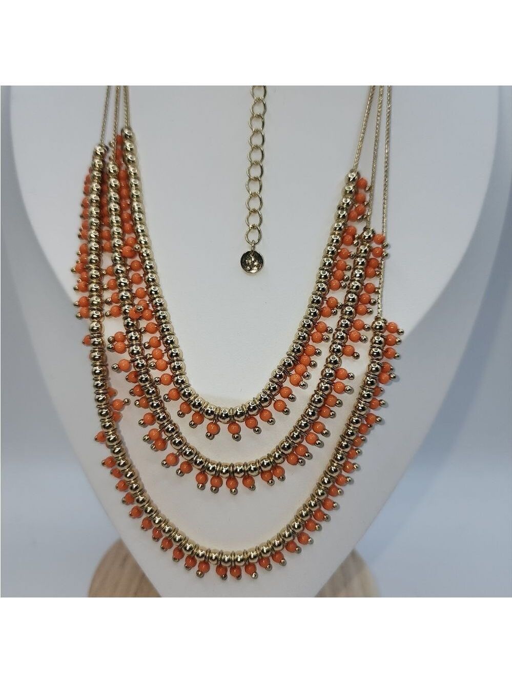 RB Coral Beaded Gold Chain Necklace 34" NWOT